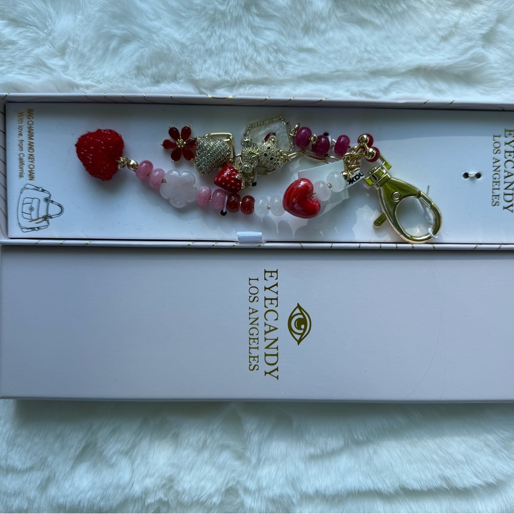 Eye Candy Red and Gold Charm Bracelet with a Bear and hearts